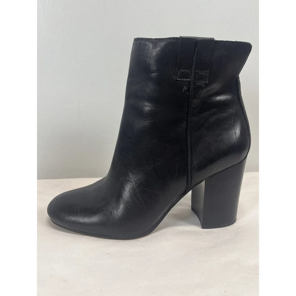 Sam Edelman Fairfield Black Leather Boots Booties GUC sz 9 Chunky Heel